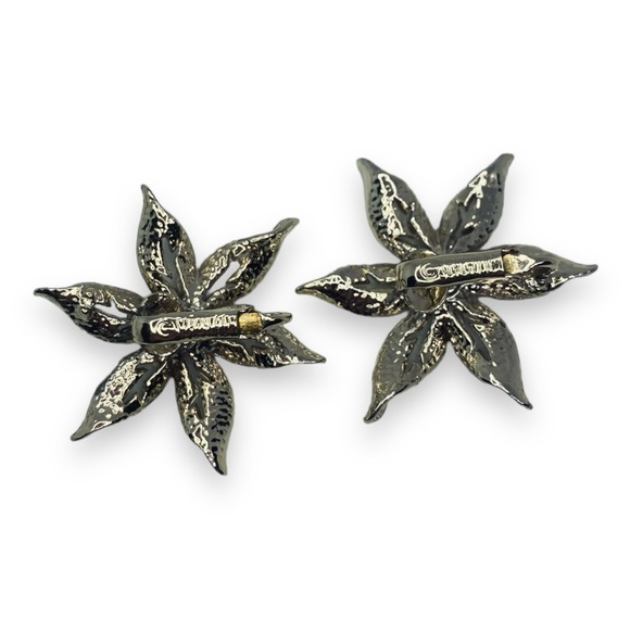 Vintage Sarah Coventry Gold Tone Pink Rhinestone Flower Clip On Earrings - Picture 5 of 5